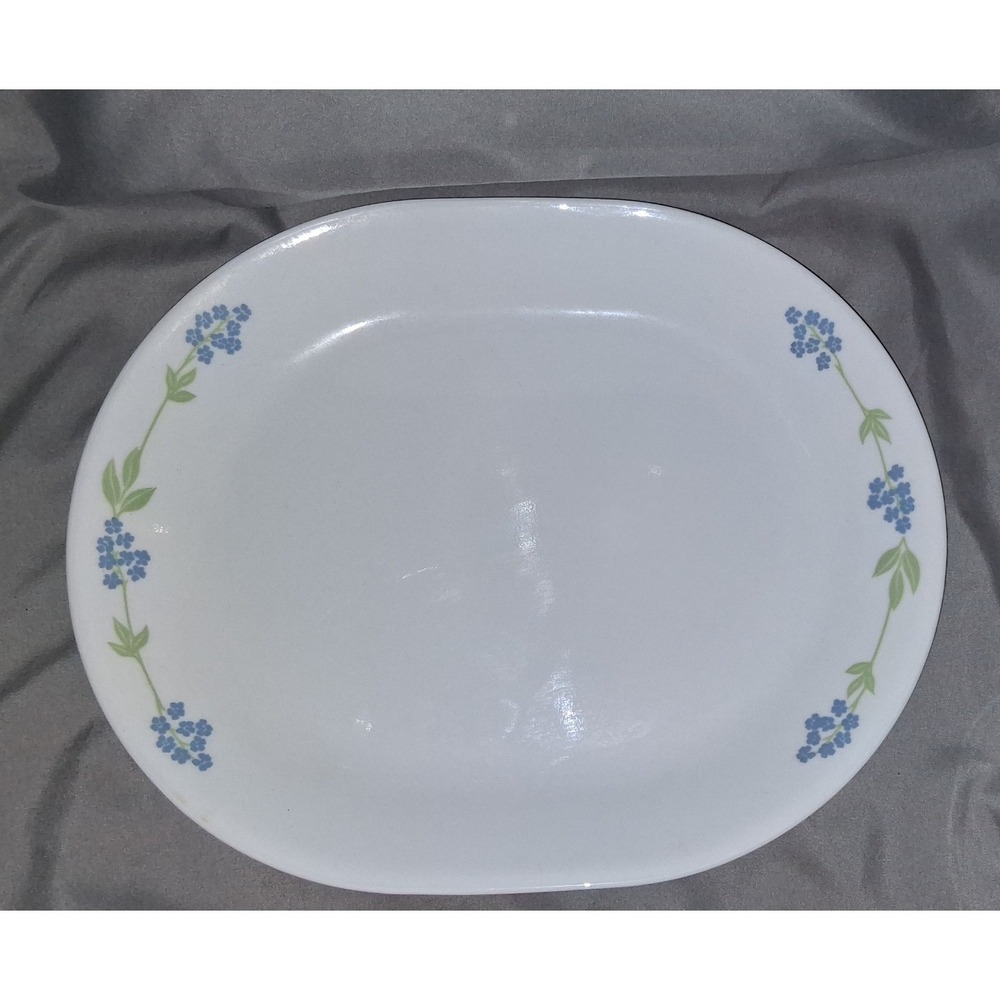 Corelle Vitrelle Serving Platter White Blue Flowers Oval 12"x10"‎ Made In USA